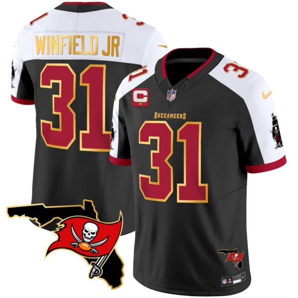 Buccaneers Florida Patch Gold Trim Vapor Jersey – All Stitched – Black Alternate – Antoine Winfield Jr. Jersey