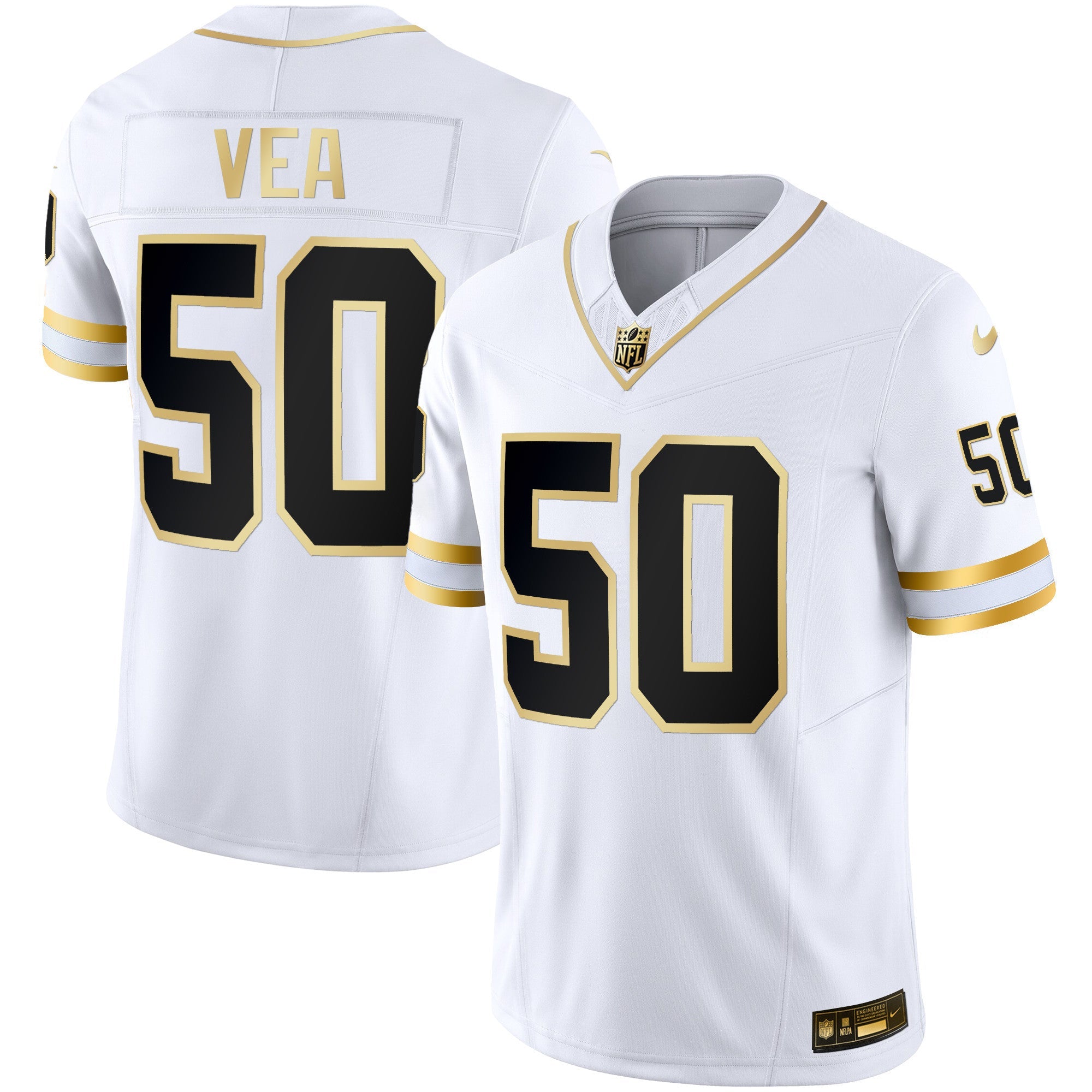 Buccaneers Throwback & Gold Limited Jersey – All Stitched – White Gold – Vita Vea Jersey