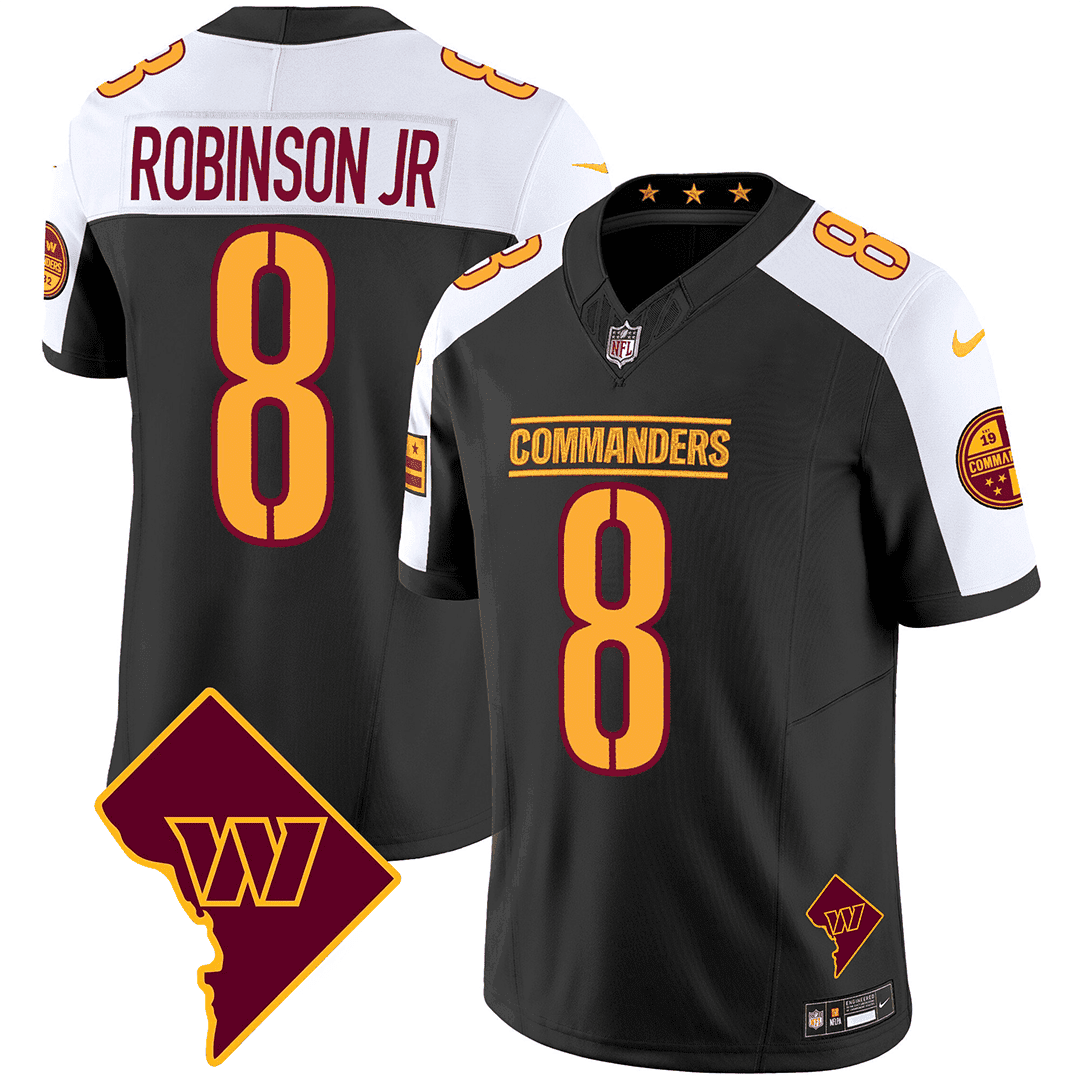 Washington Commanders Washington DC Map Patch Jersey – All Stitched – Black Alternate – Robinson Jr. Jersey