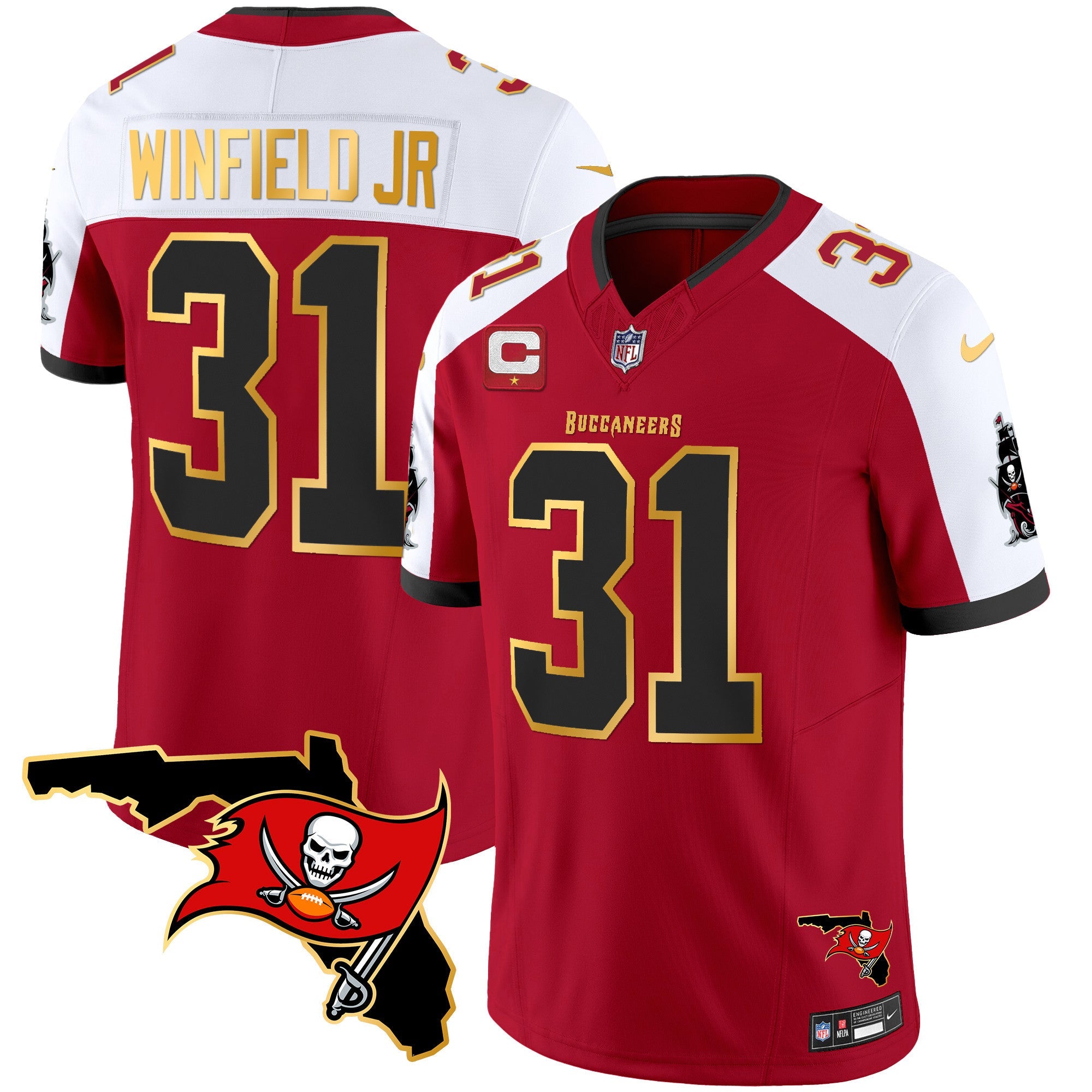 Buccaneers Florida Patch Gold Trim Vapor Jersey – All Stitched – Red Alternate – Antoine Winfield Jr. Jersey