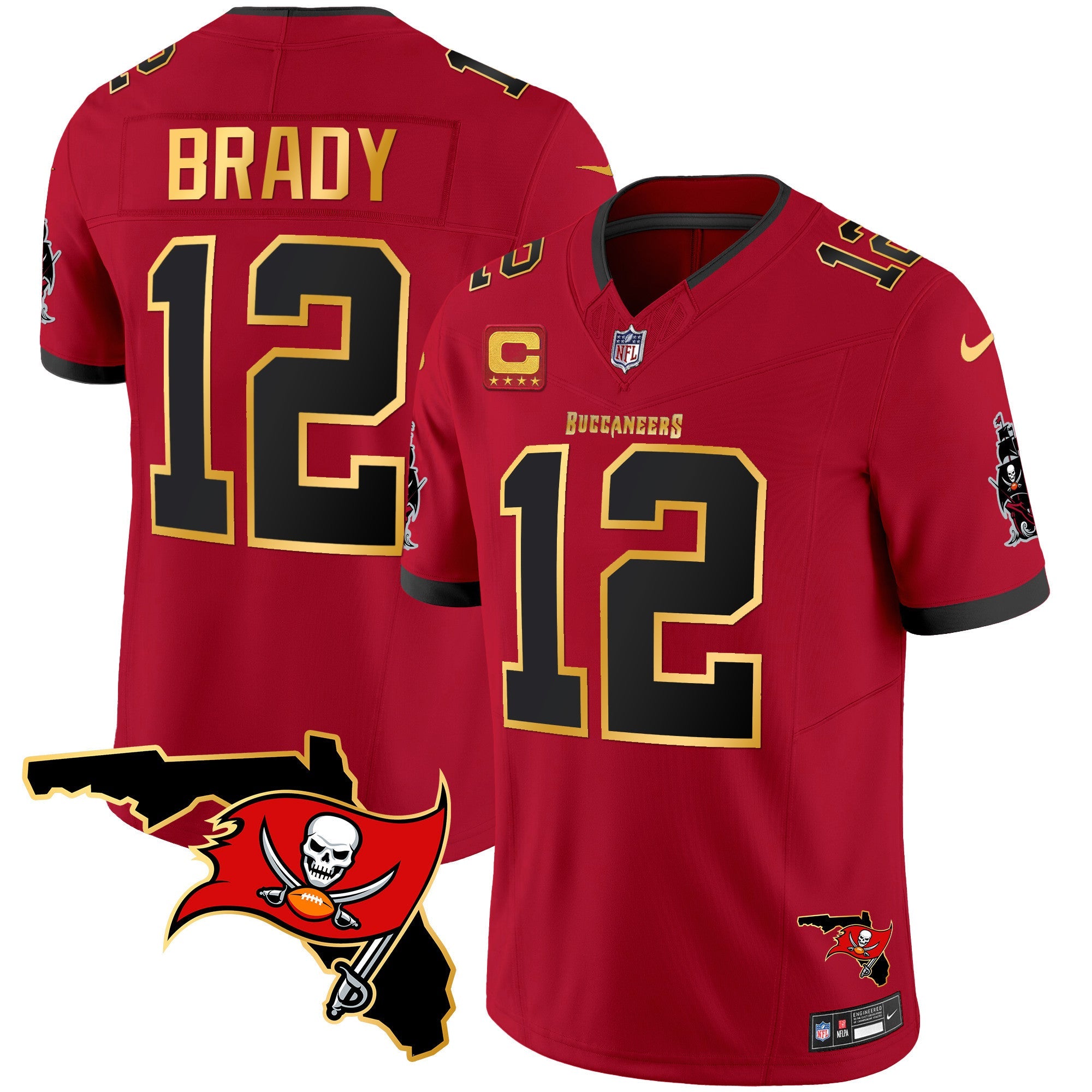 Buccaneers Florida Patch Gold Trim Vapor Jersey – All Stitched – Red – Tom Brady Jersey