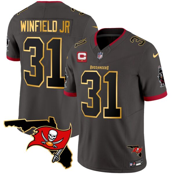 Buccaneers Florida Patch Gold Trim Vapor Jersey – All Stitched – Pewter – Antoine Winfield Jr. Jersey