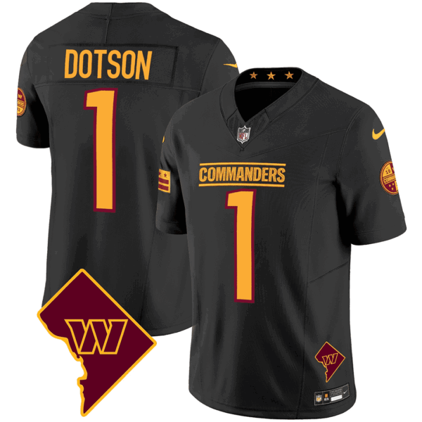 Washington Commanders Washington DC Map Patch Jersey – All Stitched – Black – Jahan Dotson Jersey