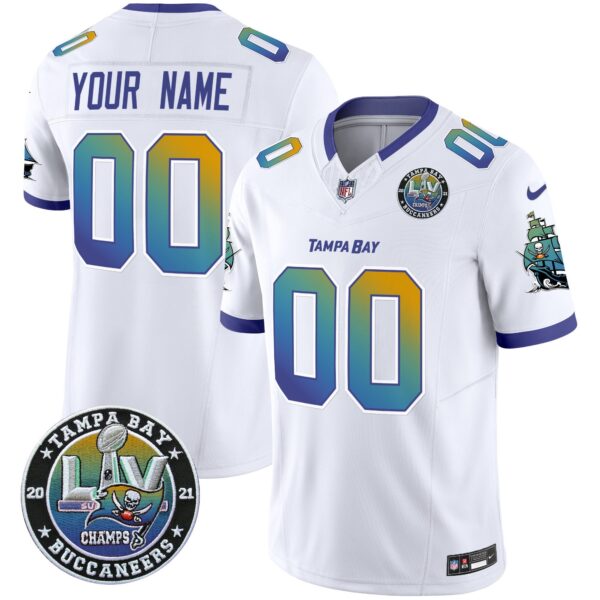 Buccaneers Tampa City Super Bowl LIV Patch Vapor Limited Custom Jersey – All Stitched – White Jersey