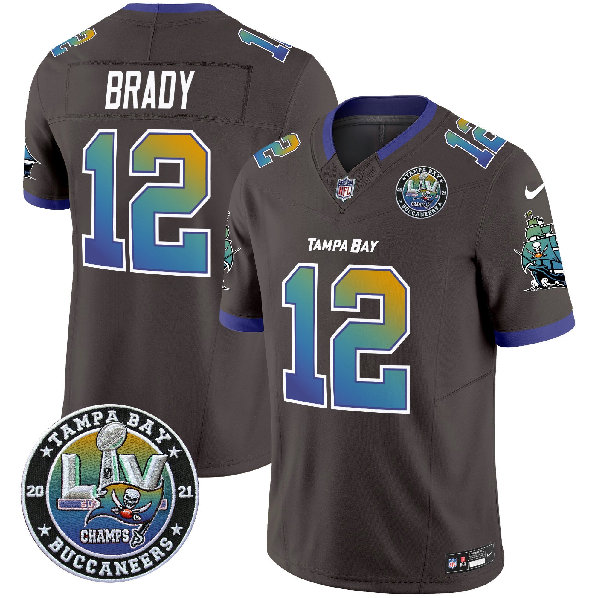 Buccaneers Tampa City Super Bowl LIV Patch Vapor Limited Jersey – All Stitched – Pewter – Tom Brady Jersey