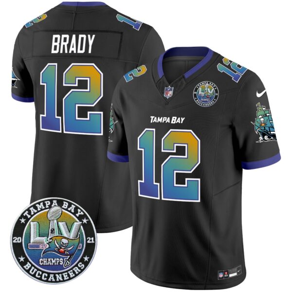 Buccaneers Tampa City Super Bowl LIV Patch Vapor Limited Jersey – All Stitched – Black – Tom Brady Jersey