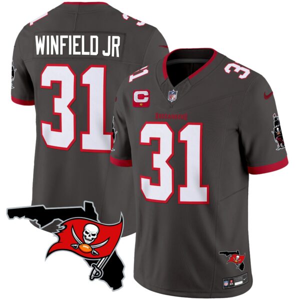 Buccaneers Florida Patch Vapor Limited Jersey – All Stitched – Pewter – Antoine Winfield Jr. Jersey