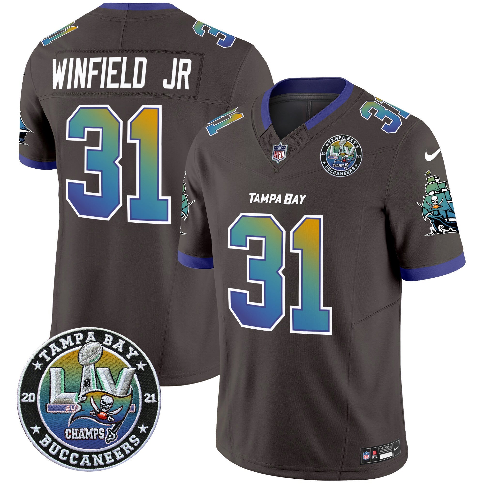 Buccaneers Tampa City Super Bowl LIV Patch Vapor Limited Jersey – All Stitched – Pewter – Antoine Winfield Jr. Jersey