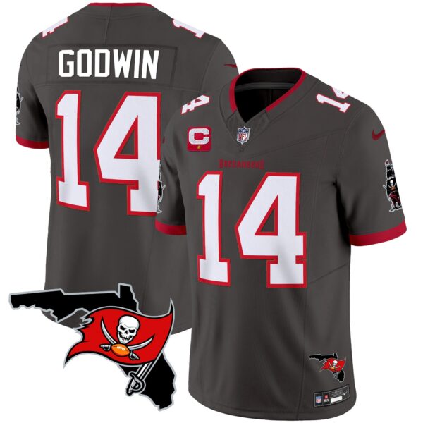 Buccaneers Florida Patch Vapor Limited Jersey – All Stitched – Pewter – Chris Godwin Jersey