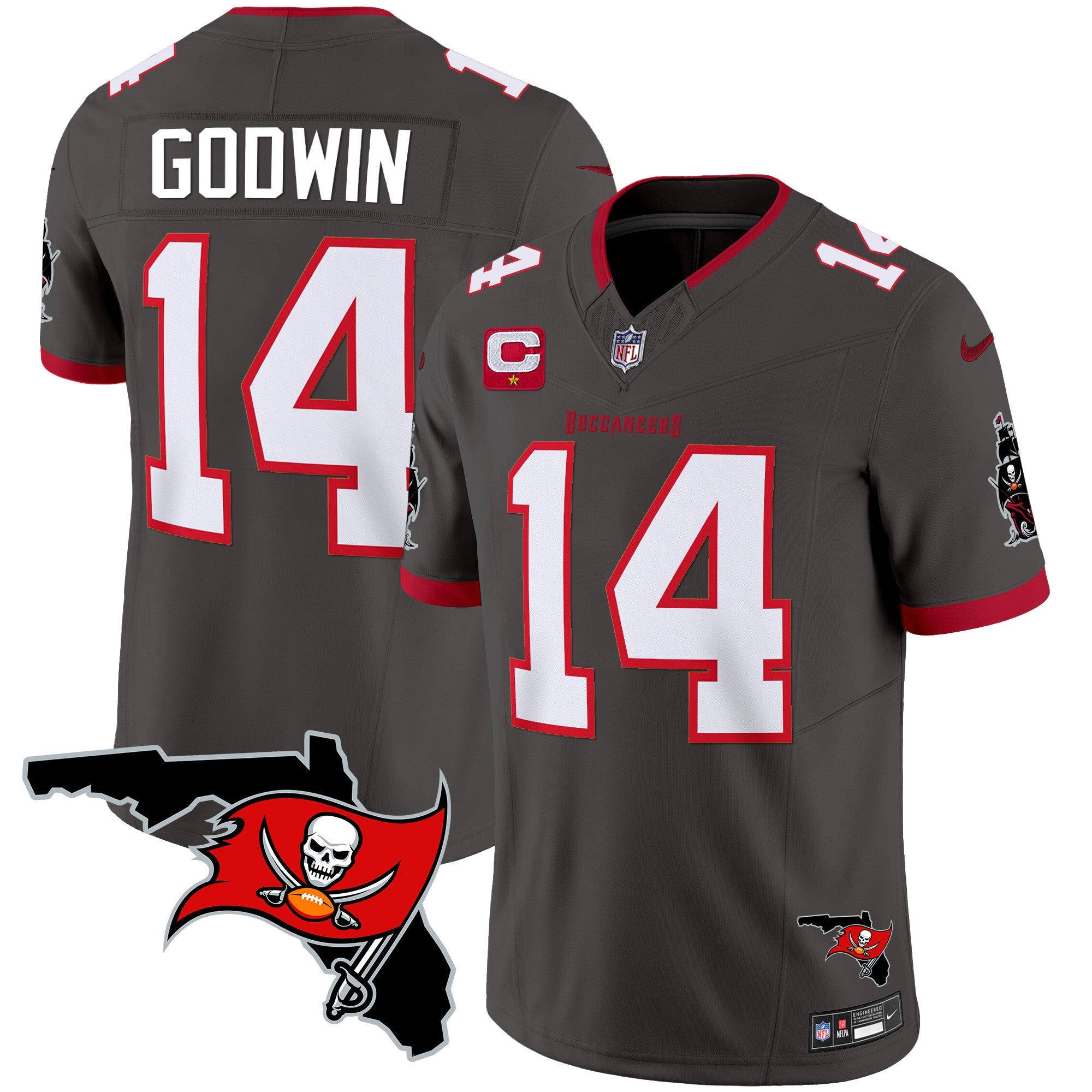 Buccaneers Florida Patch Vapor Limited Jersey – All Stitched – Pewter – Chris Godwin Jersey