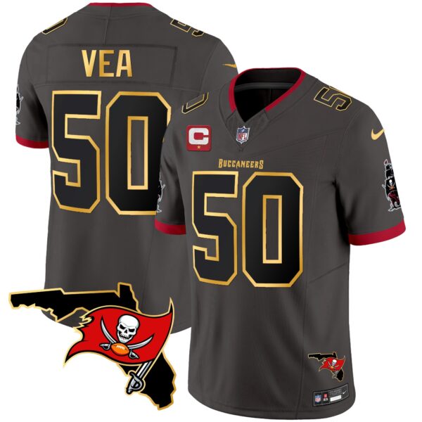 Buccaneers Florida Patch Gold Trim Vapor Jersey – All Stitched – Pewter – Vita Vea Jersey