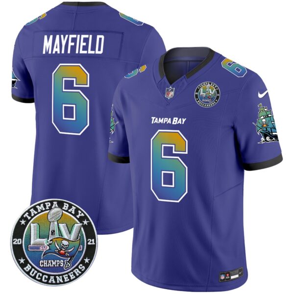 Buccaneers Tampa City Super Bowl LIV Patch Vapor Limited Jersey – All Stitched – Purple – Baker Mayfield Jersey