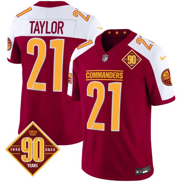 Washington Commanders 90th Anniversary Patch Vapor Jersey – All Stitched – Burgundy Alternate – Sean Taylor Jersey