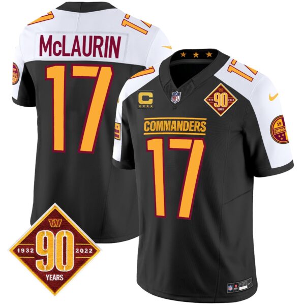 Washington Commanders 90th Anniversary Patch Vapor Jersey – All Stitched – Black Alternate – Terry McLaurin Jersey