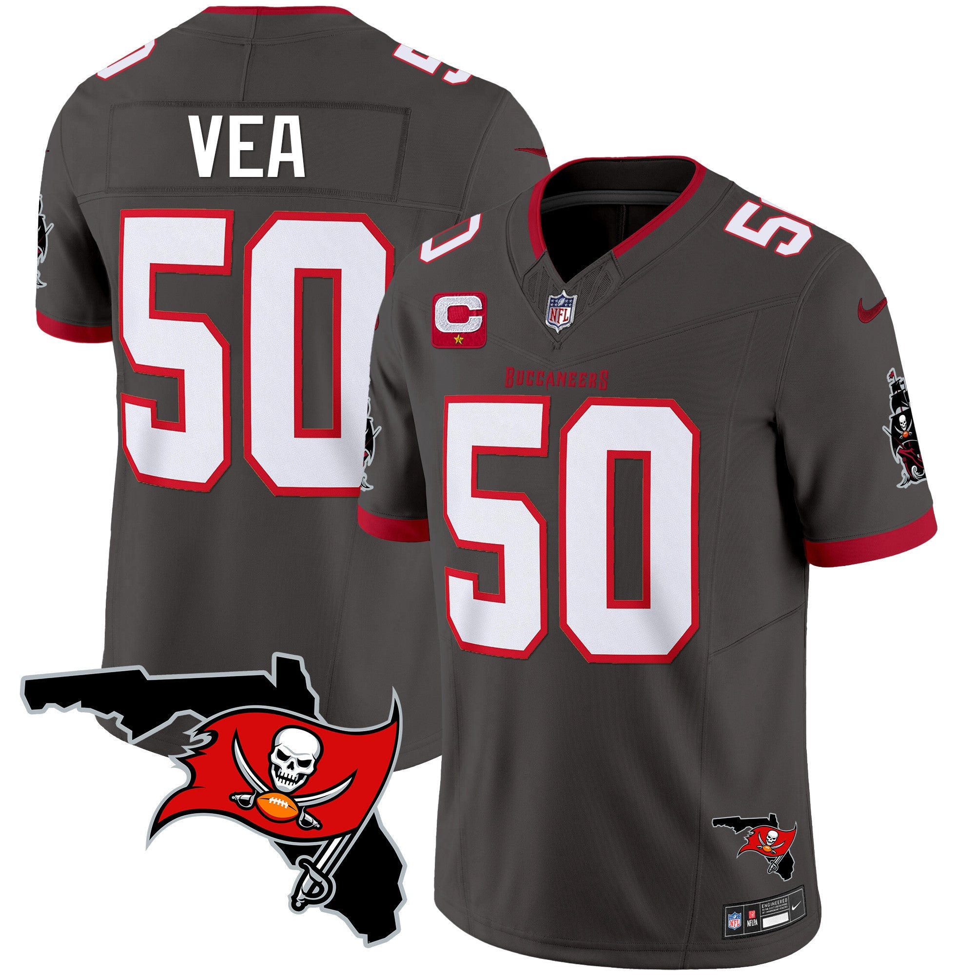 Buccaneers Florida Patch Vapor Limited Jersey – All Stitched – Pewter – Vita Vea Jersey