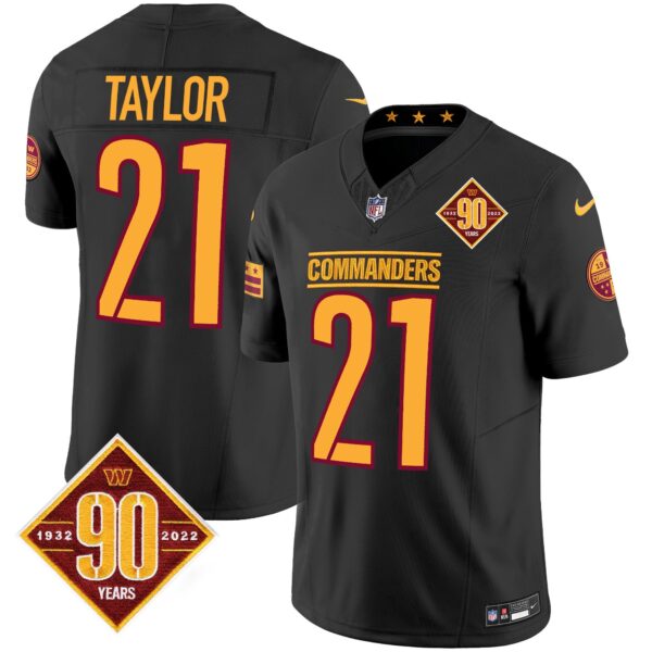 Washington Commanders 90th Anniversary Patch Vapor Jersey – All Stitched – Black – Sean Taylor Jersey