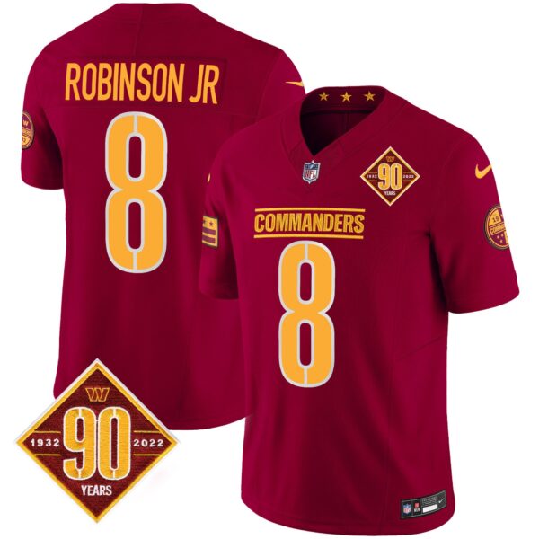 Washington Commanders 90th Anniversary Patch Vapor Jersey – All Stitched – Burgundy – Robinson Jr. Jersey
