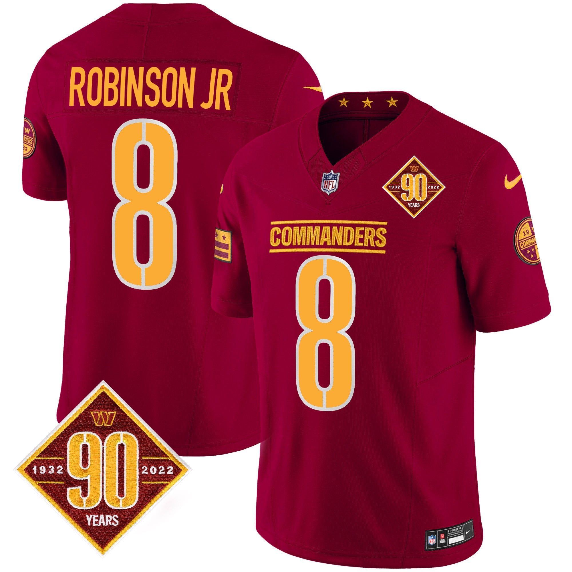 Washington Commanders 90th Anniversary Patch Vapor Jersey – All Stitched – Burgundy – Robinson Jr. Jersey