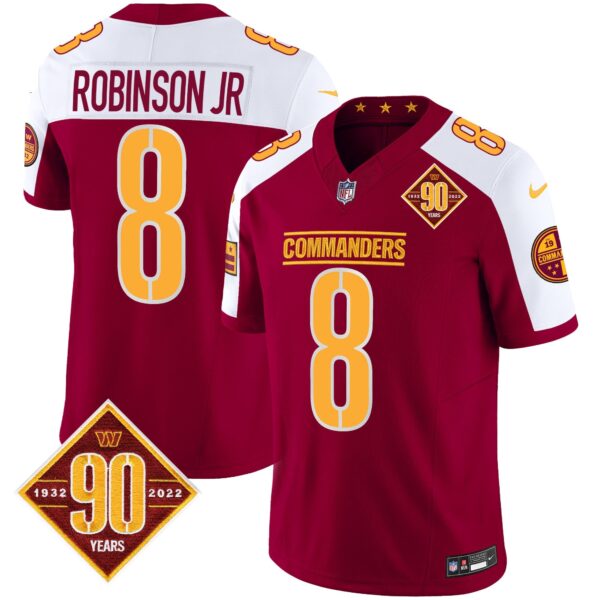 Washington Commanders 90th Anniversary Patch Vapor Jersey – All Stitched – Burgundy Alternate – Robinson Jr. Jersey