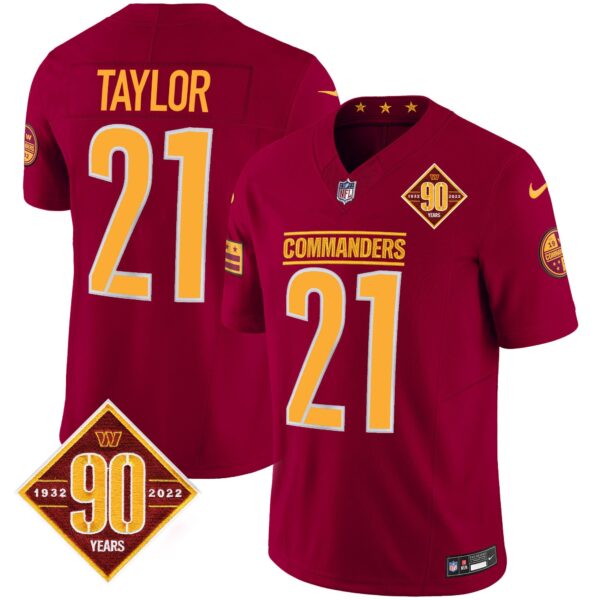 Washington Commanders 90th Anniversary Patch Vapor Jersey – All Stitched – Burgundy – Sean Taylor Jersey