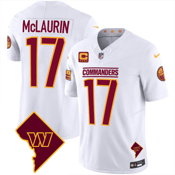 Washington Commanders Washington DC Map Patch Jersey – All Stitched – White – Terry McLaurin Jersey