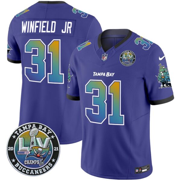 Buccaneers Tampa City Super Bowl LIV Patch Vapor Limited Jersey – All Stitched – Purple – Antoine Winfield Jr. Jersey