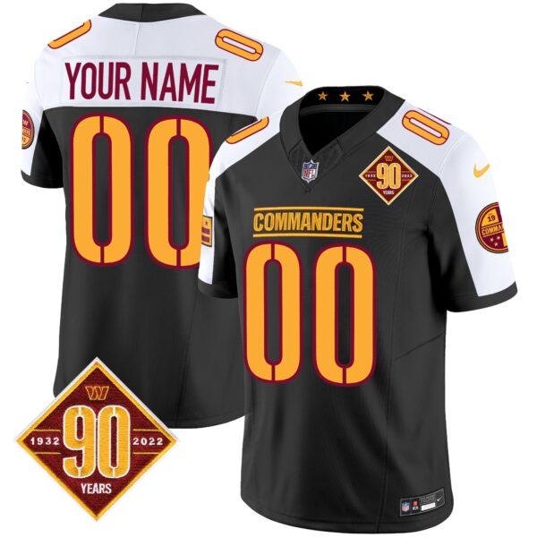 Washington Commanders 90th Anniversary Patch Vapor Custom Jersey – All Stitched – Black Alternate Jersey