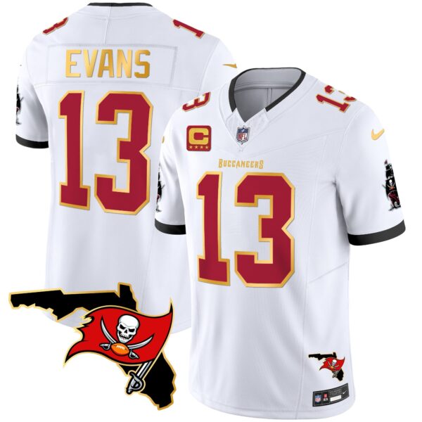 Buccaneers Florida Patch Gold Trim Vapor Jersey – All Stitched – White – Mike Evans Jersey