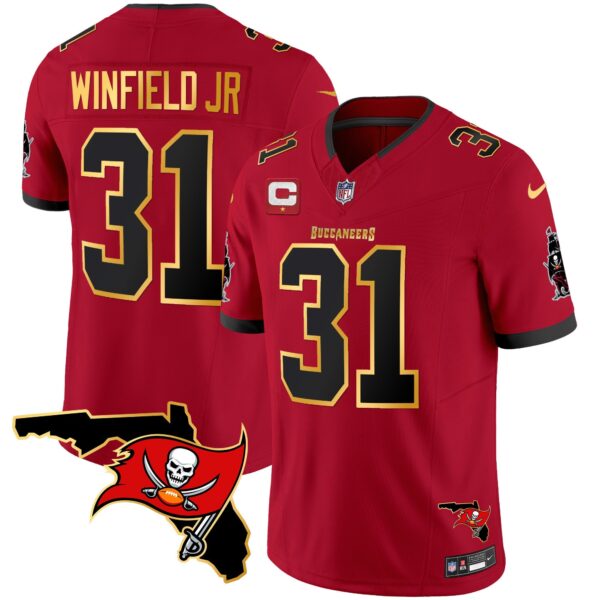Buccaneers Florida Patch Gold Trim Vapor Jersey – All Stitched – Red – Antoine Winfield Jr. Jersey