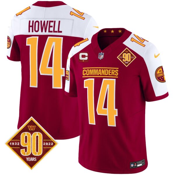 Washington Commanders 90th Anniversary Patch Vapor Jersey – All Stitched – Burgundy Alternate – Sam Howell Jersey
