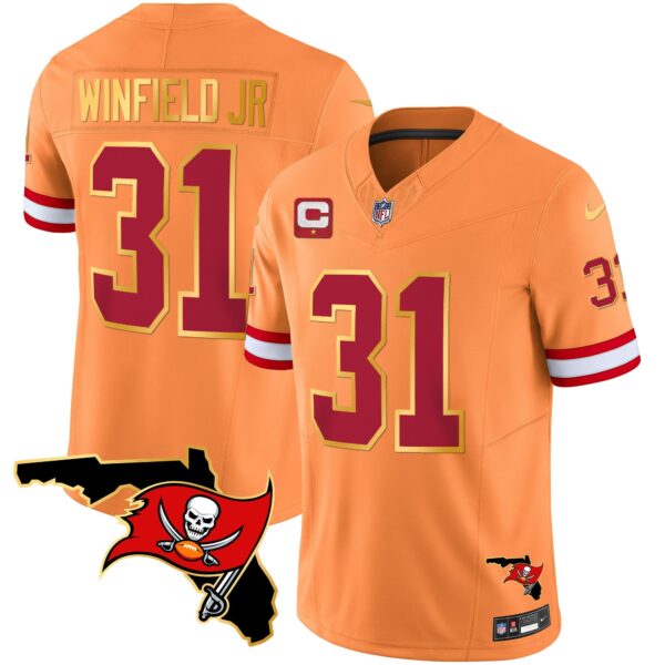 Buccaneers Florida Patch Gold Trim Vapor Jersey – All Stitched – Orange – Antoine Winfield Jr. Jersey
