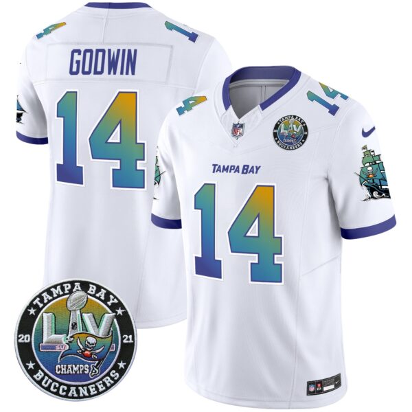 Buccaneers Tampa City Super Bowl LIV Patch Vapor Limited Jersey – All Stitched – White – Chris Godwin Jersey