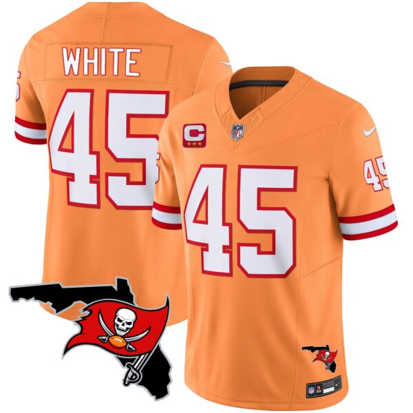 Buccaneers Florida Patch Vapor Limited Jersey – All Stitched – Orange – Devin White Jersey