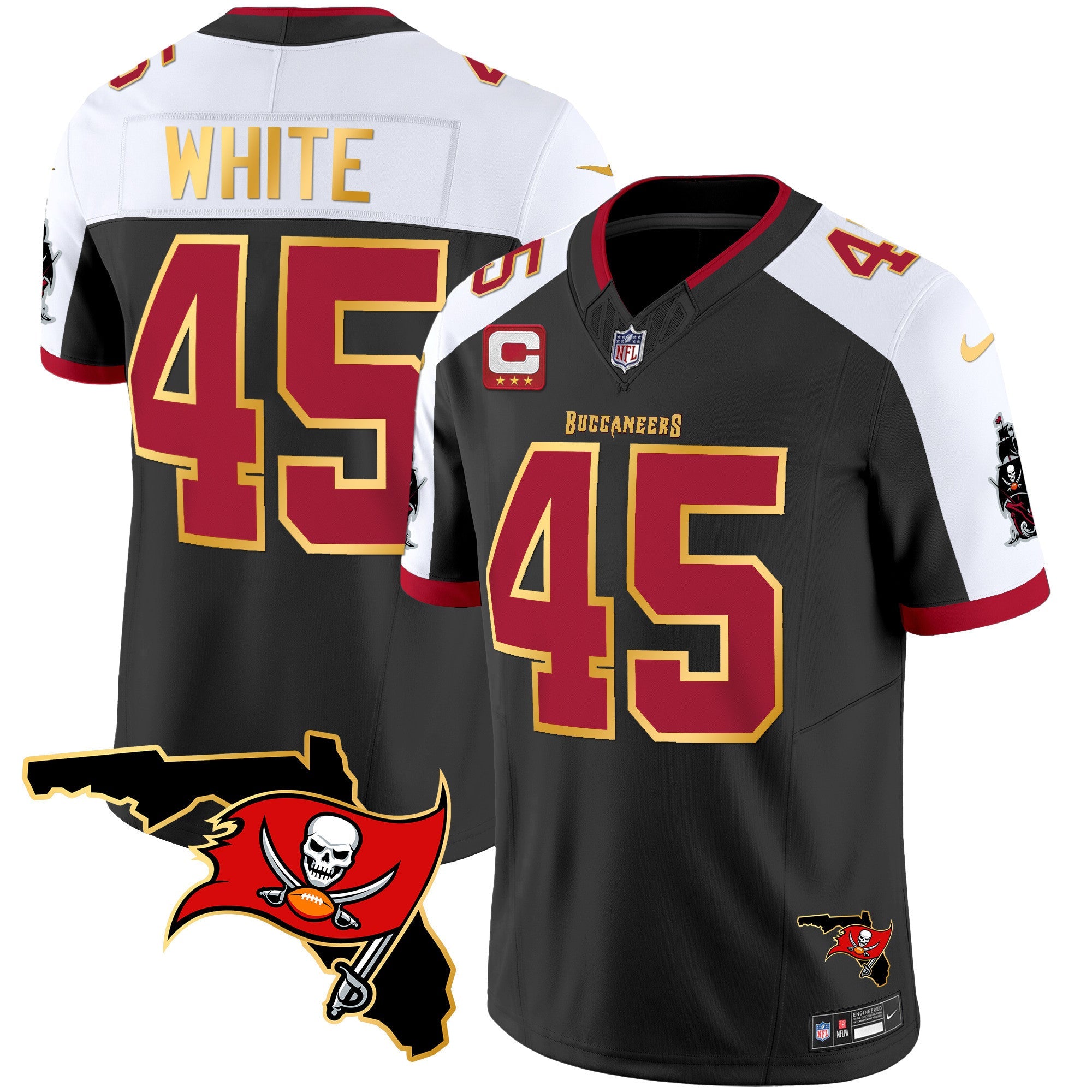 Buccaneers Florida Patch Gold Trim Vapor Jersey – All Stitched – Black Alternate – Devin White Jersey