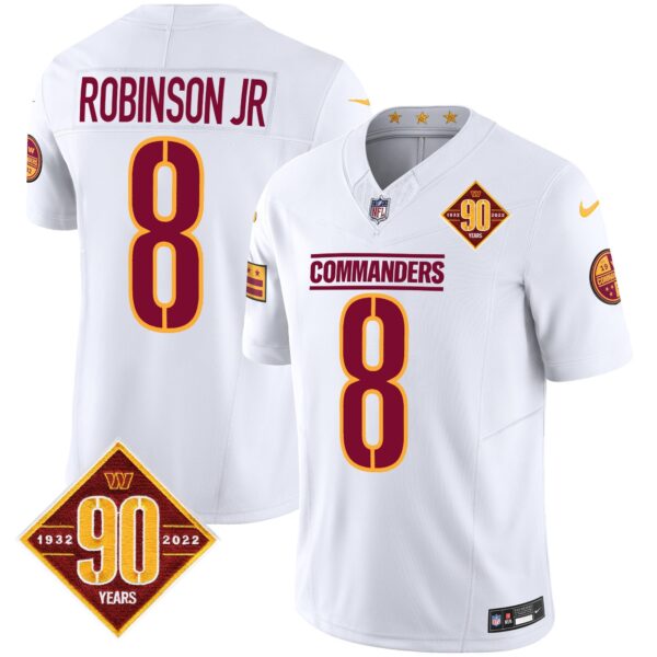 Washington Commanders 90th Anniversary Patch Vapor Jersey – All Stitched – White – Robinson Jr. Jersey