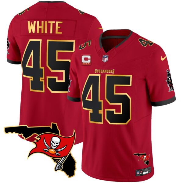 Buccaneers Florida Patch Gold Trim Vapor Jersey – All Stitched – Red – Devin White Jersey