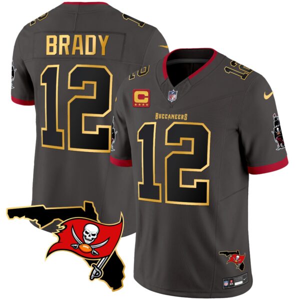 Buccaneers Florida Patch Gold Trim Vapor Jersey – All Stitched – Pewter – Tom Brady Jersey