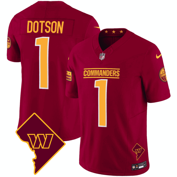 Washington Commanders Washington DC Map Patch Jersey – All Stitched – Burgundy – Jahan Dotson Jersey