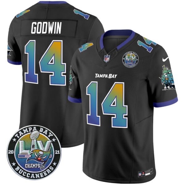 Buccaneers Tampa City Super Bowl LIV Patch Vapor Limited Jersey – All Stitched – Black – Chris Godwin Jersey