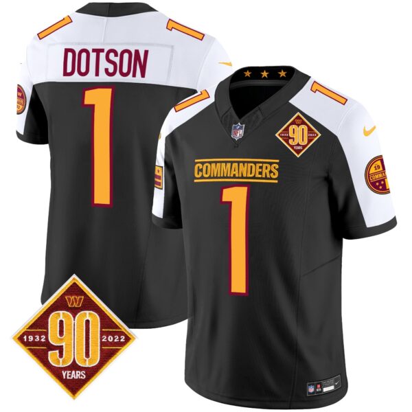 Washington Commanders 90th Anniversary Patch Vapor Jersey – All Stitched – Black Alternate – Jahan Dotson Jersey