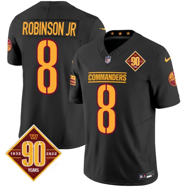Washington Commanders 90th Anniversary Patch Vapor Jersey – All Stitched – Black – Robinson Jr. Jersey