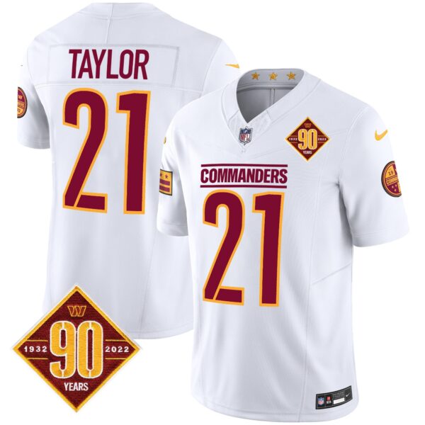 Washington Commanders 90th Anniversary Patch Vapor Jersey – All Stitched – White – Sean Taylor Jersey