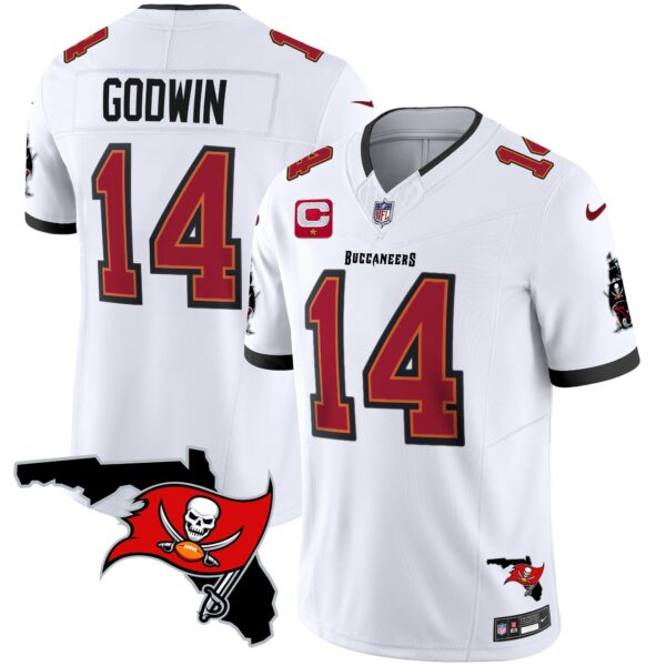 Buccaneers Florida Patch Vapor Limited Jersey – All Stitched – White – Chris Godwin Jersey