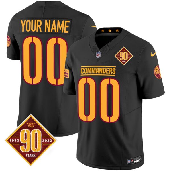 Washington Commanders 90th Anniversary Patch Vapor Custom Jersey – All Stitched – Black Jersey