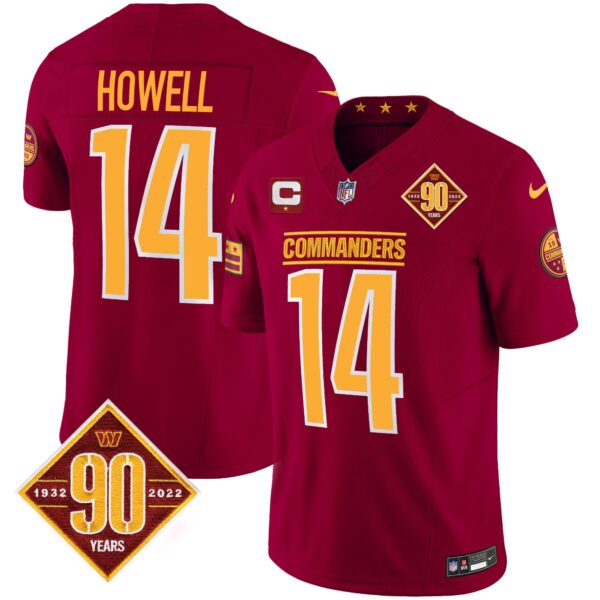 Washington Commanders 90th Anniversary Patch Vapor Jersey – All Stitched – Burgundy – Sam Howell Jersey