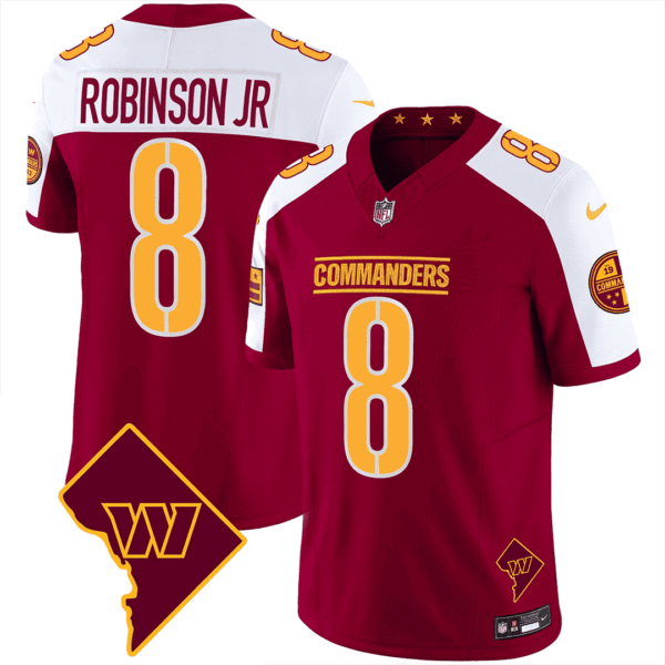 Washington Commanders Washington DC Map Patch Jersey – All Stitched – Burgundy Alternate – Robinson Jr. Jersey