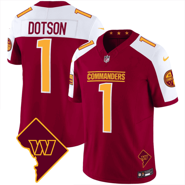 Washington Commanders Washington DC Map Patch Jersey – All Stitched – Burgundy Alternate – Jahan Dotson Jersey