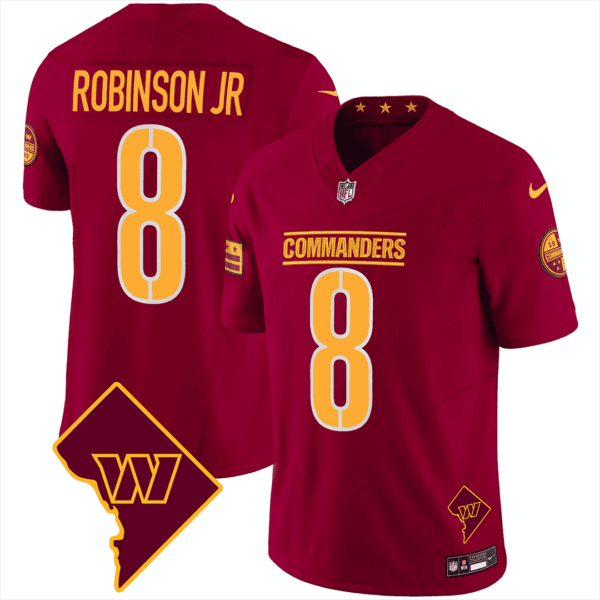 Washington Commanders Washington DC Map Patch Jersey – All Stitched – Burgundy – Robinson Jr. Jersey