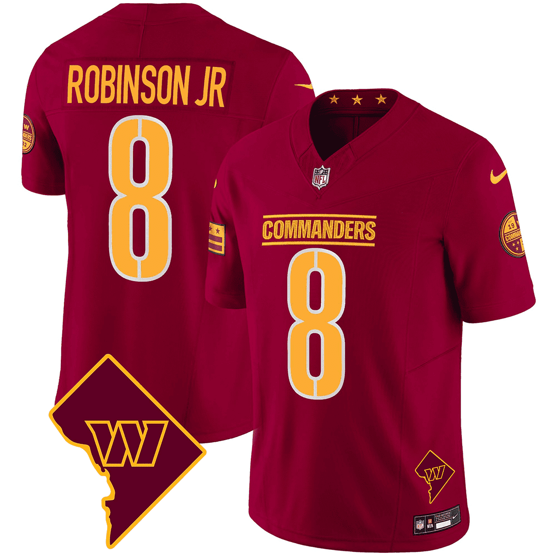 Washington Commanders Washington DC Map Patch Jersey – All Stitched – Burgundy – Robinson Jr. Jersey
