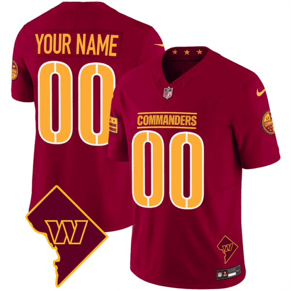 Washington Commanders Washington DC Map Patch Custom Jersey – All Stitched – Burgundy Jersey